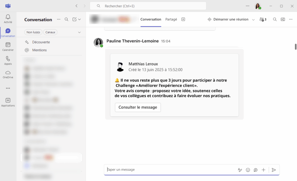 Diffuser l'information en interne : notification teams - messages
