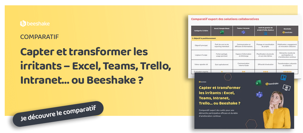 Bannière - Comparatif outils - Capter et transformer les irritants – Excel, Teams, Trello, Intranet… ou Beeshake ?